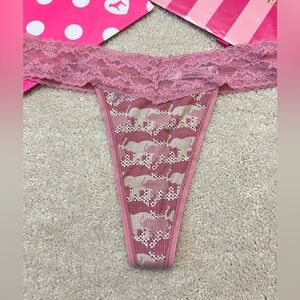 2017 Victoria's Secret Pink Elephants lace waist low rise thong panties LARGE L